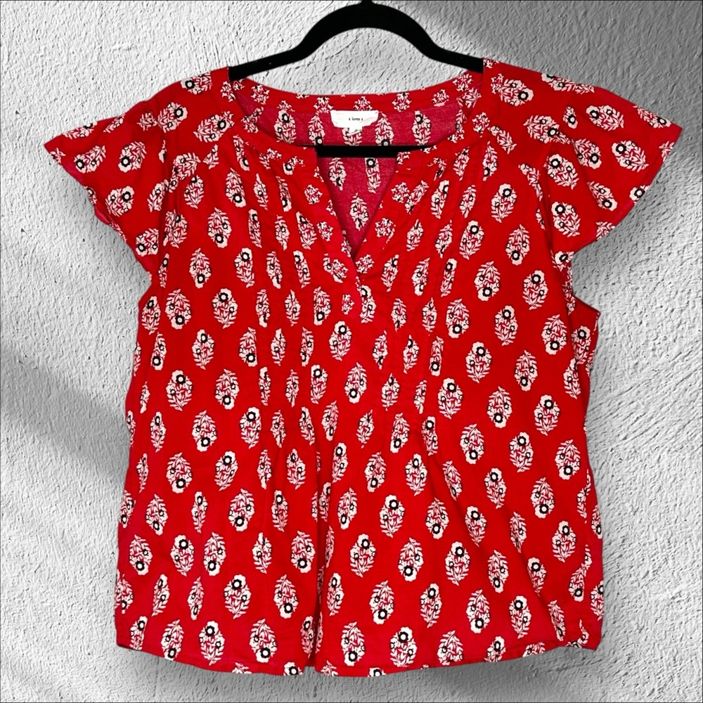 A Loves A Red Cotton Ruffle Sleeve Blouse Size‎ Medium Lightweight Breathable